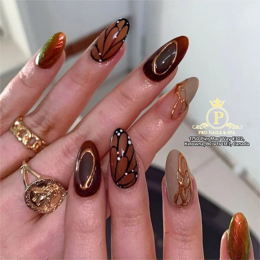 Chocolate brown abstract nail art